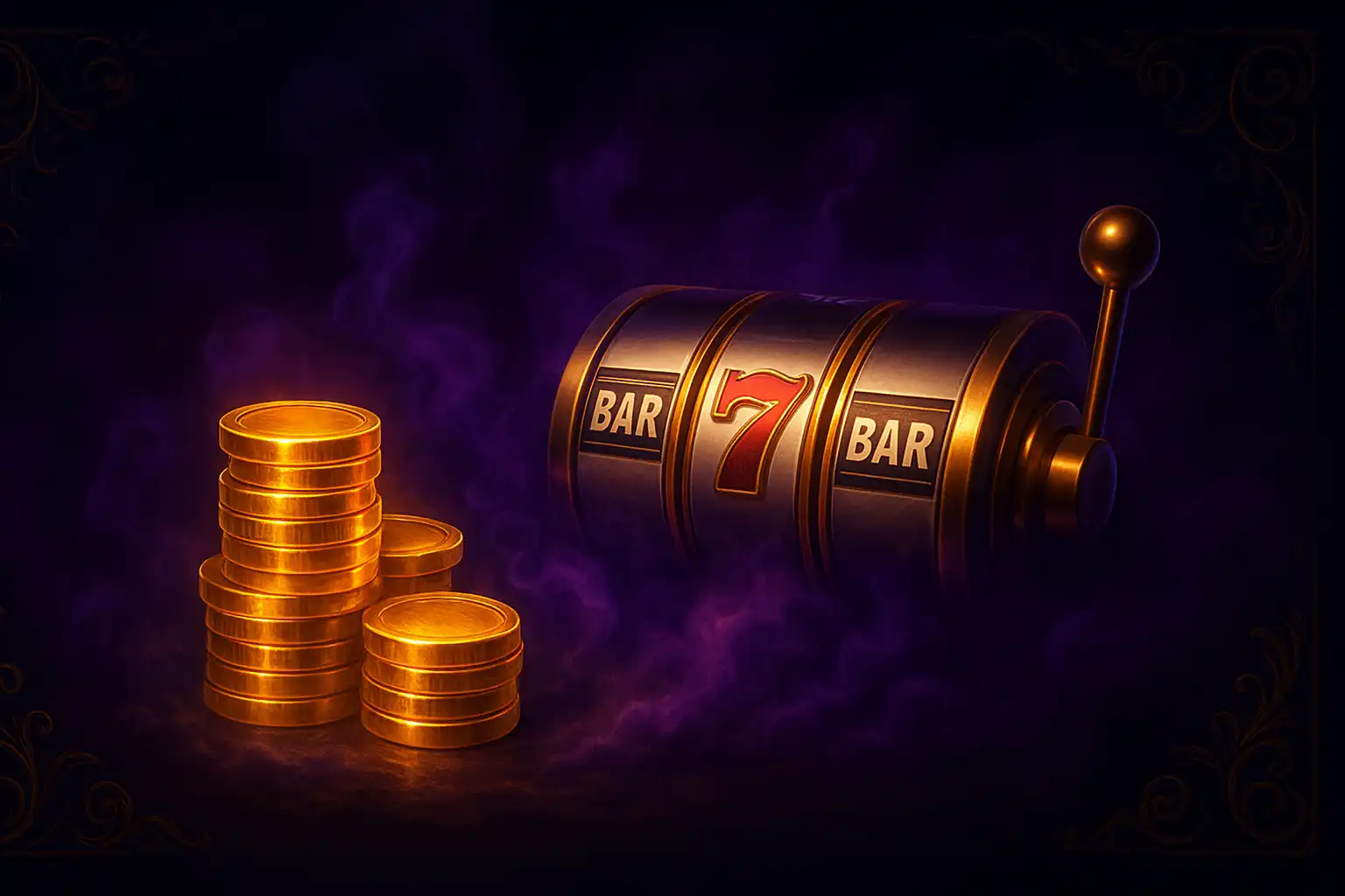 Golden slot reels glowing over a dark purple casino backdrop at Furysbet