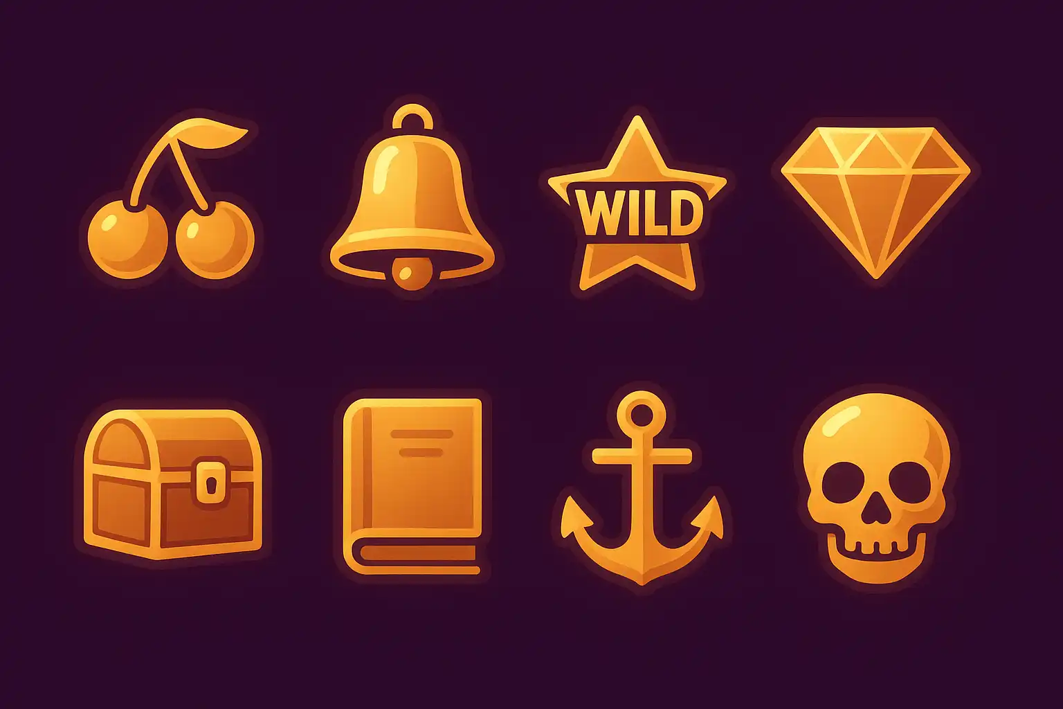 Grid of glowing slot machine icons in purple and gold representing the Furysbet slots library